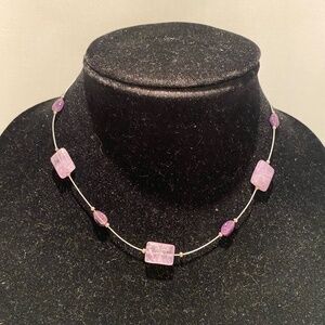 Sterling Silver Wire Necklace with Amethyst